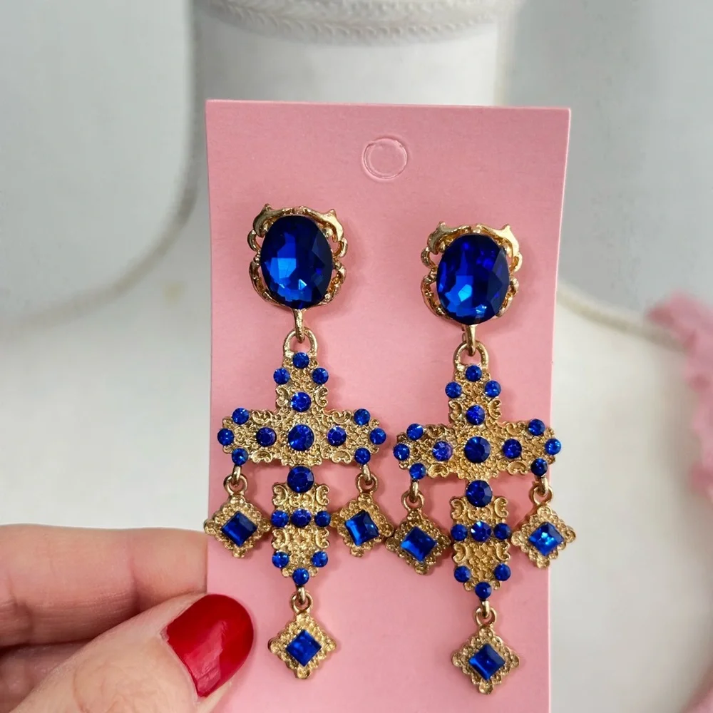 Rhinestone cross Blue and Gold Jewelry Set - Picture 3 of 7
